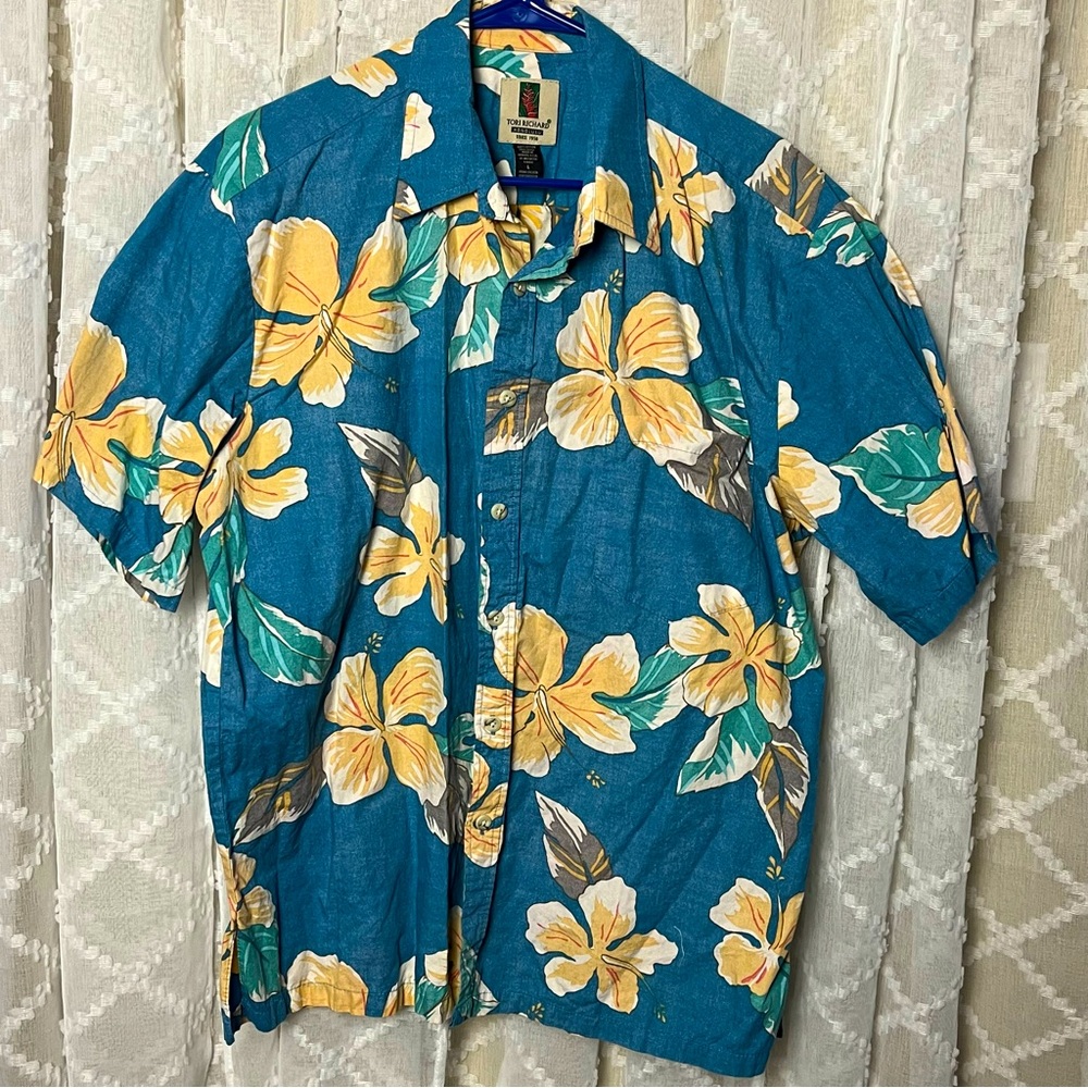 Vintage Tori Richard Honolulu Cotton Flower Pattern Hawaiian Shirt L made in USA